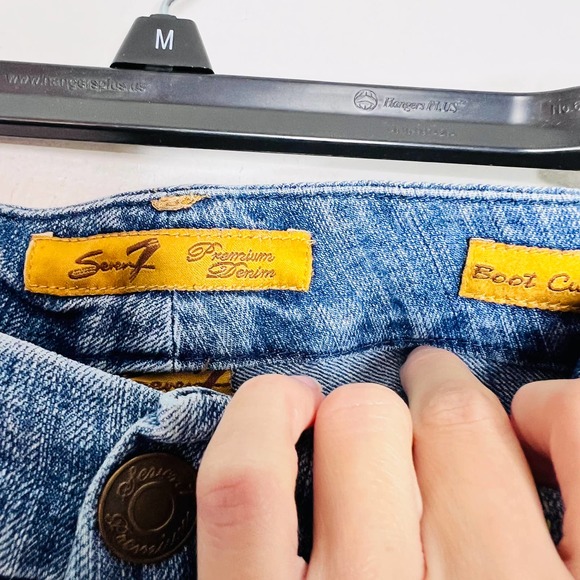 Seven7 Bootcut Jeans 4 Denim Blue Whiskered Faded Med Wash High Waist Cotton - Picture 3 of 6